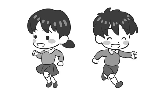 Deformed vector illustration of a child running cheerfully.
