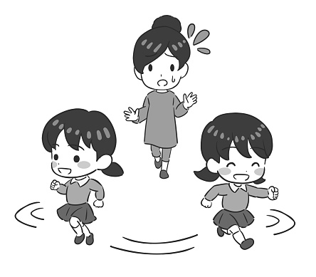 Vector illustration of a child who won't sit still and a mother annoyed by her child.