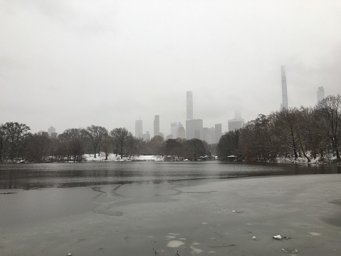 Snow at Central Park in January in Manhattan in New York, NY.