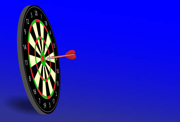 istock Red darts arrows in the target center. Success hitting target goal achievement concept. Business success 1946933544