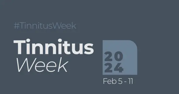 Vector illustration of Tinnitus Week 2024 banner. Also called ring in the ears is an age-related hearing loss.