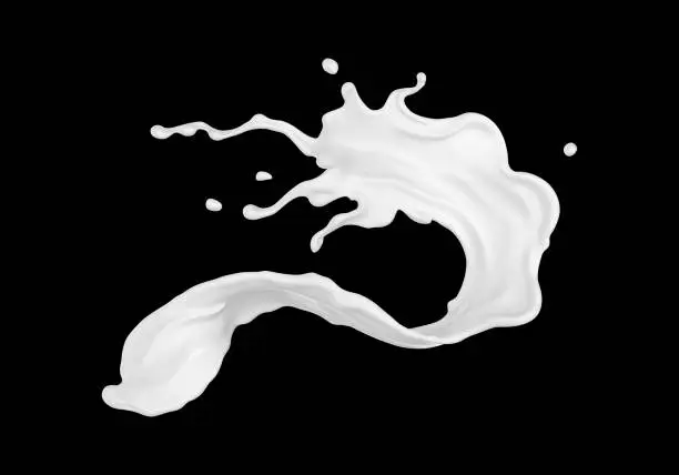 Vector illustration of Splashes of milk or white liquid isolated on black background. Vector realistic splash.