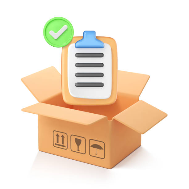 istock 3D cardboard box and clipboard with tick. Confirmed order delivery concept. Shipment checklist. Delivery of order in cardboard box. Fast delivery concept. Mail by courier. Vector 3d illustration 1947047441