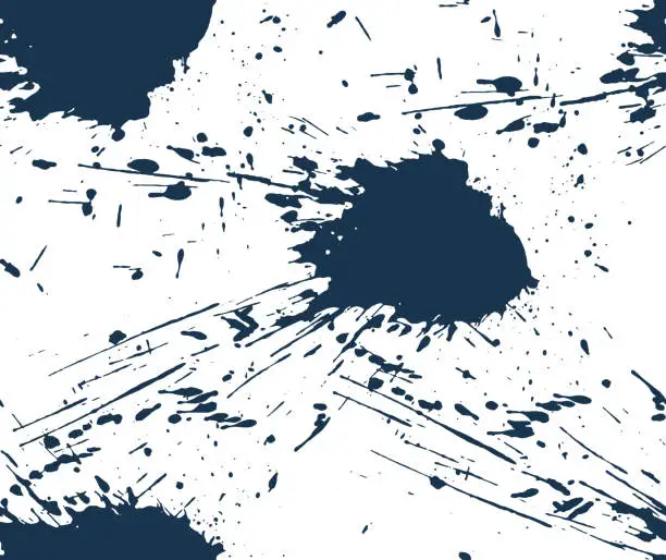 Vector illustration of Blots orang vector seamless pattern. Ink illustration. Black and White ink splashes. Grunge splatters. Ink spots seamless. Abstract background. Grunge text banner scattered splashes of paint drips.