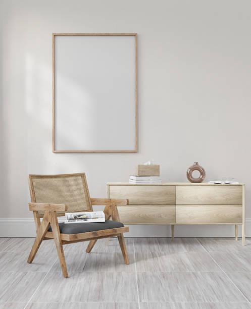 istock Mockup frame, poster empty in home design, farmhouse modern interior design element mockup, 3d rendering. 1947056998