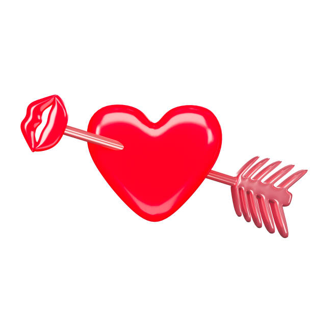 Jumping couple on a sofa with heart shaped balloons. Feet may have some motion blur.