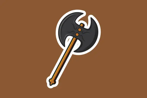 Vector illustration of Ax hammer Sticker vector illustration. Weapon object icon concept. Dangerous wooden ax sticker vector design.