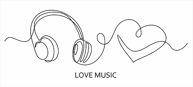 Continuous line art or One Line Drawing Life for music Headphone logo. Music logo. Music company logo Vector illustration in lineart style.