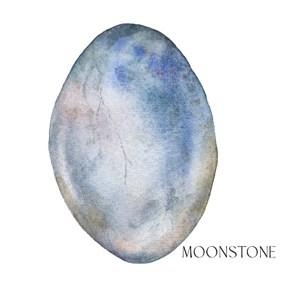 Watercolor abstract moonstone. Hand painted jewel stone isolated on white background. Minimalistic illustration for design, print, fabric or background