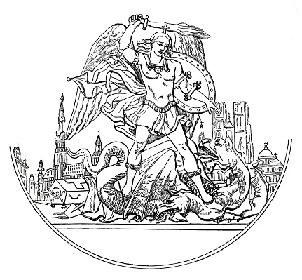 The third cholera pandemic attacked France between 1849 and 1854.
Archangel Michael slaying Satan as a dragon.
Original edition from my own archives
Source : 1856 Correo de Ultramar