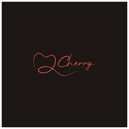 Fresh cherry fruit logo with minimalist leaf line art style. for fruit shop, cherry farm, cake, business,