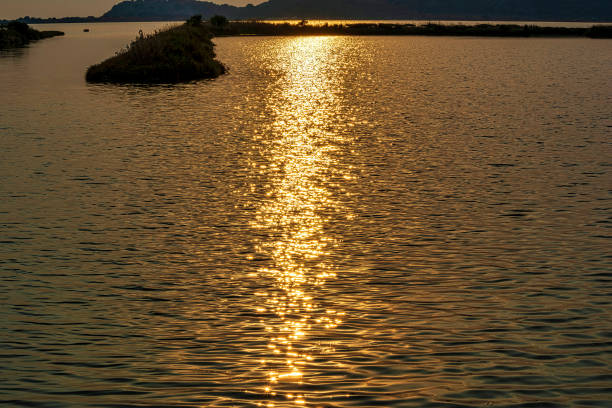 Sunset at the gialova lagoon. The gialova lagoon is one of the most important wetlands in Europe. Greece.
