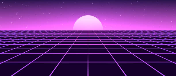 istock Retro vector grid with stars. Perspective tile of lines. Detailed vector illustration. 1947194673