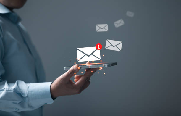 istock Business people touch on email in virtual screen. Inbox receiving electronic message alert. New email notification concept for business e-mail communication and digital marketing. campaign online. 1947228572