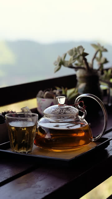 close up of  teapot  at outdoor tea shop
