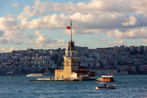 Maiden's Tower and Istanbul city skyline cityscape of Turkey