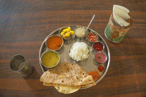 Kokani Maharashtrian Veg Thali, Maharashtra, India, Asia.