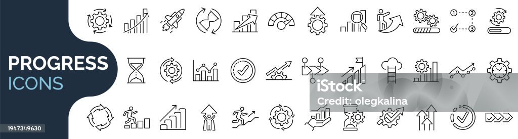 Conjunto de icono de esquema relacionado con el progreso, el crecimiento, la eficiencia. Colección de iconos lineales. Trazo editable. Ilustración vectorial - arte vectorial de Eficacia libre de derechos Conjunto de icono de esquema relacionado con el progreso, el crecimiento, la eficiencia. Colección de iconos lineales. Trazo editable. Ilustración vectorial - arte vectorial de Eficacia libre de derechos