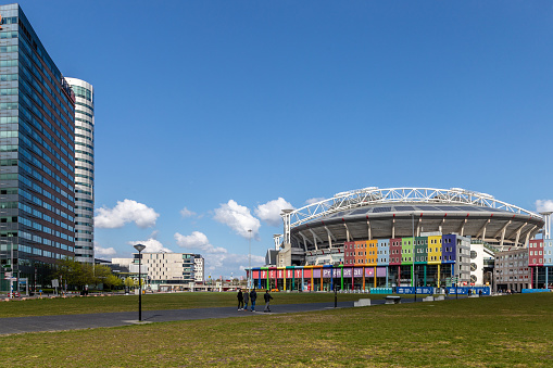 Amsterdam, Netherlands: April 12th, 2019: Johan Cruijff Arena At Amsterdam The Netherlands\n\nThe Johan Cruyff Arena is the main stadium of the Dutch capital city of Amsterdam and the home stadium of football club AFC Ajax since its opening. Built from 1993 to 1996 at a cost equivalent to €140 million, it is the largest stadium in the country. \nSource: WikiPedia