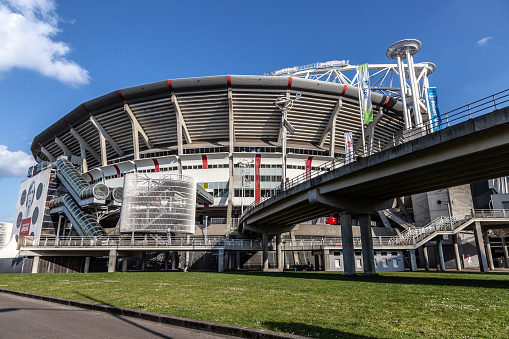 Amsterdam, Netherlands: April 12th, 2019: Johan Cruijff Arena At Amsterdam The Netherlands\n\nThe Johan Cruyff Arena is the main stadium of the Dutch capital city of Amsterdam and the home stadium of football club AFC Ajax since its opening. Built from 1993 to 1996 at a cost equivalent to €140 million, it is the largest stadium in the country. \nSource: WikiPedia