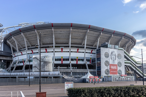 Amsterdam, Netherlands: April 12th, 2019: Johan Cruijff Arena At Amsterdam The Netherlands\n\nThe Johan Cruyff Arena is the main stadium of the Dutch capital city of Amsterdam and the home stadium of football club AFC Ajax since its opening. Built from 1993 to 1996 at a cost equivalent to €140 million, it is the largest stadium in the country. \nSource: WikiPedia