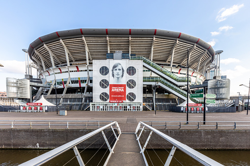 Amsterdam, Netherlands: April 12th, 2019: Johan Cruijff Arena At Amsterdam The Netherlands\n\nThe Johan Cruyff Arena is the main stadium of the Dutch capital city of Amsterdam and the home stadium of football club AFC Ajax since its opening. Built from 1993 to 1996 at a cost equivalent to €140 million, it is the largest stadium in the country. \nSource: WikiPedia