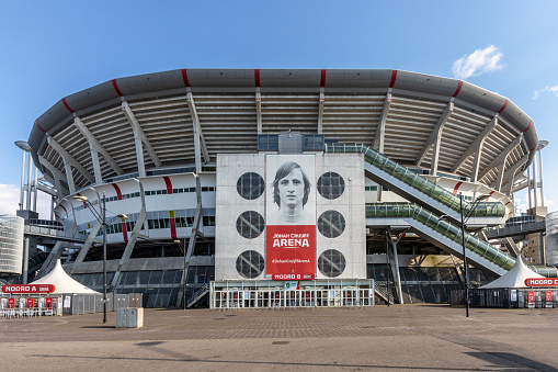 Amsterdam, Netherlands: April 12th, 2019: Johan Cruijff Arena At Amsterdam The Netherlands\n\nThe Johan Cruyff Arena is the main stadium of the Dutch capital city of Amsterdam and the home stadium of football club AFC Ajax since its opening. Built from 1993 to 1996 at a cost equivalent to €140 million, it is the largest stadium in the country. \nSource: WikiPedia