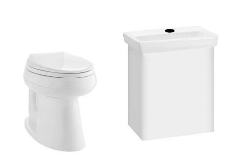 Bathroom Sink and Toilet on White Background