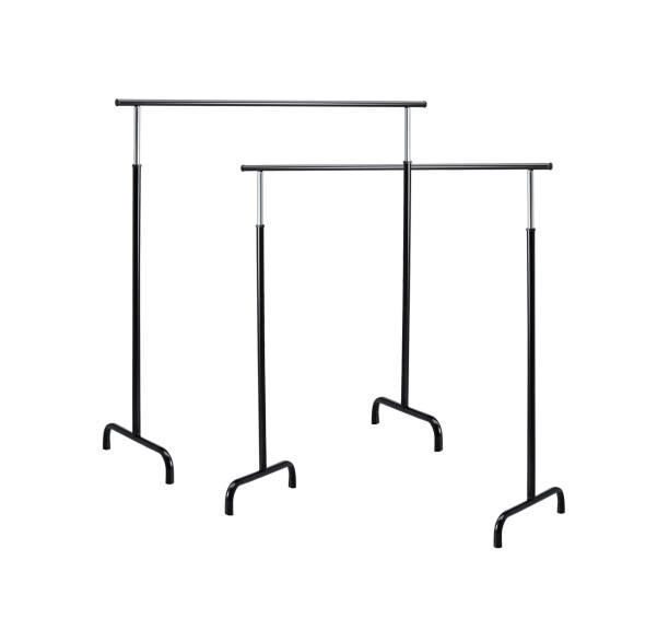 Basic adjustable garment clothing rack Basic adjustable garment clothing rack isolated on white background clothes hanger rod stock pictures, royalty-free photos & images