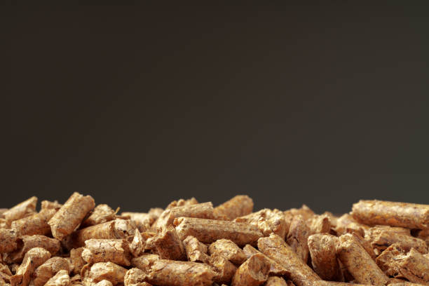istock Wood pellets biofuel pile on gray background 1947417828