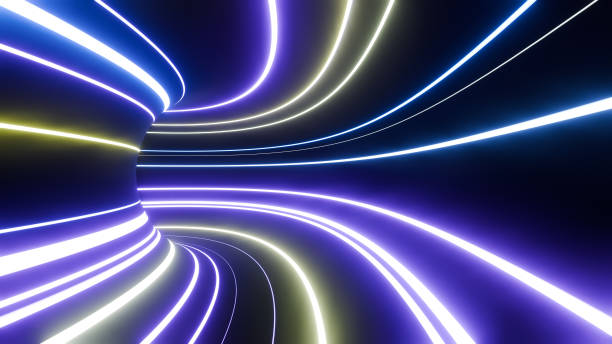 istock Abstract background with ascending colorful neon lines, glowing trails in tunnel 1947465844