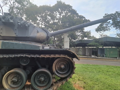 War tank displayed in Pirassununga square, São Paulo, Brazil.