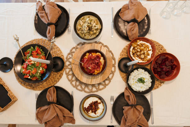istock Traditional Turkish meze and appetizers on dinner table 1947470424