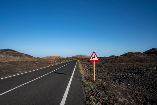 A road in Lanzarote Island to the place called Earth of fire