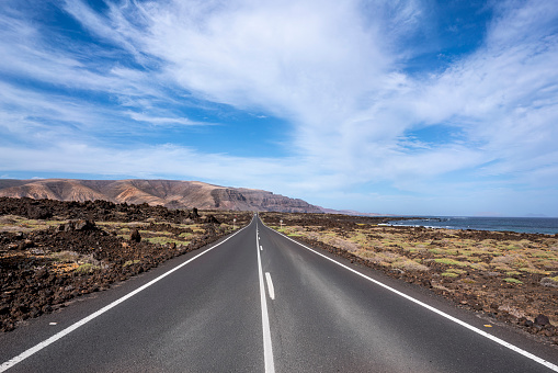 A long road near the coast of Atlantic ocean