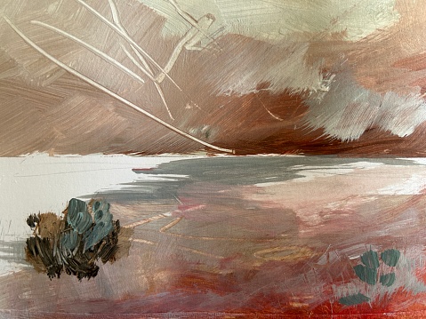 Original abstract painting of marshland in reds and browns