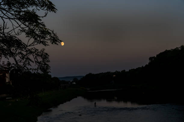 night landscape from the bridge under full moon