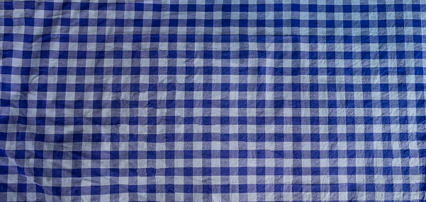 Blue plaid cotton fabric background