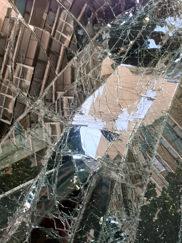 Broken glass in car accident