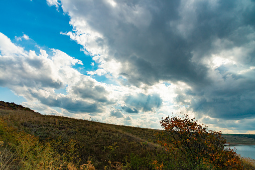 White cumulus storm clouds in the sky during the day, Ukraine