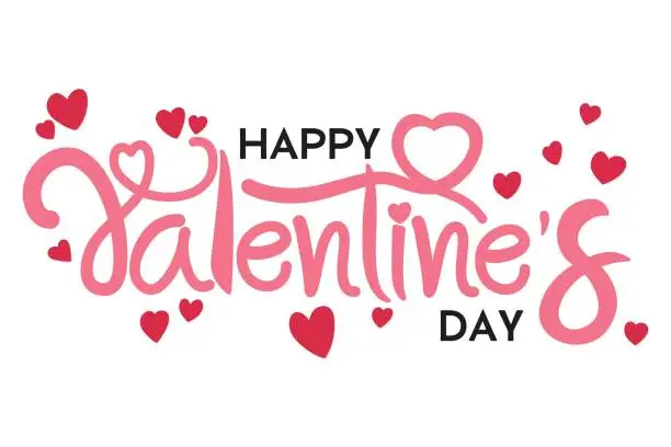 Vector illustration of Happy Valentine's Day Pink and Black illustration with handwritten fonts type two