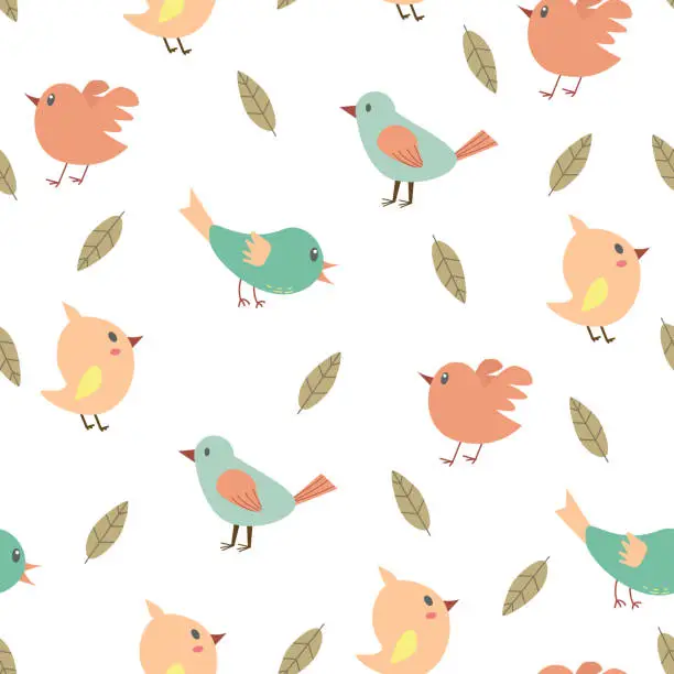 Vector illustration of Seamless pattern with cute birds.