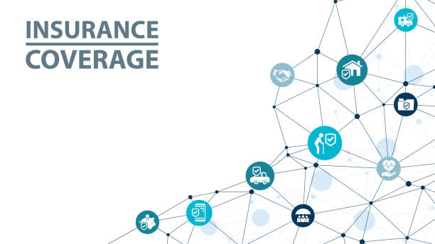 istock Insurance coverage. Blue concept with icons related to safety and protection, security, insured risks and liability. Health care, risk, help service. Car accident, travel insurance, flight protection. 1947678881