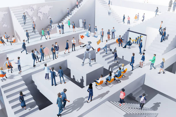 istock Businessman having a presentation, talks about profits. People collaborating on a project, sharing ideas in an abstract business environmen 1947715348