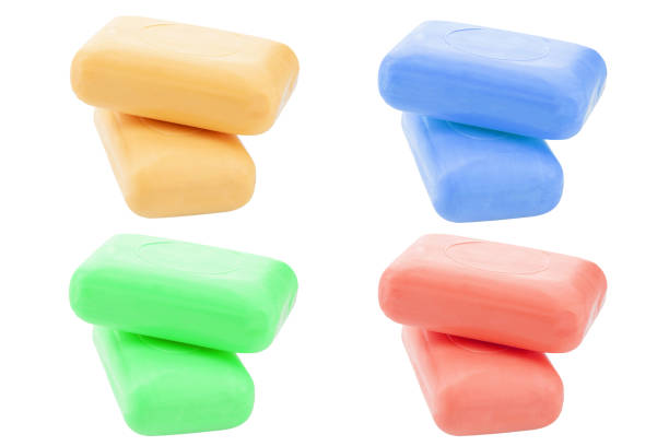A set of multi-colored toilet soap. isolated on white background. File contains clipping path
