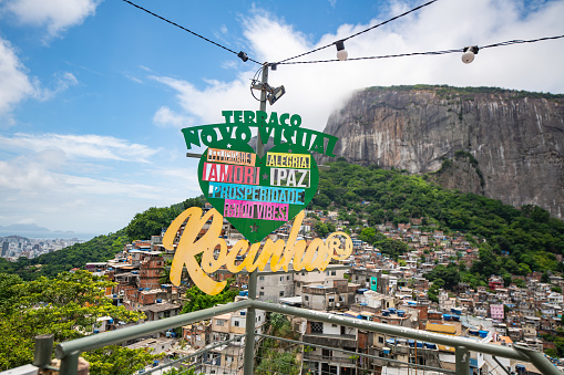 view of Rocinha, the largest Favela in Brazil from the top of the hill at the viewpoint at Novo Visual Restaurant Rocinha