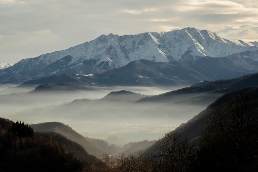Panoramic photograph from the Maritime Alps on Monte Bisalta (Cuneo, Piedmont, Italy)