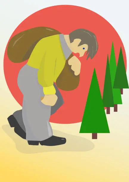 Vector illustration of a man carries a heavy load on his shoulder