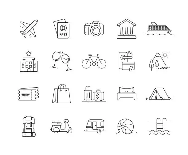 Vector illustration of Travel Line Icon Set with Editable Stroke