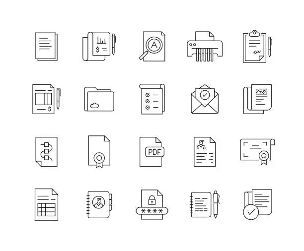 Vector illustration of Documents Line Icon Set with Editable Stroke